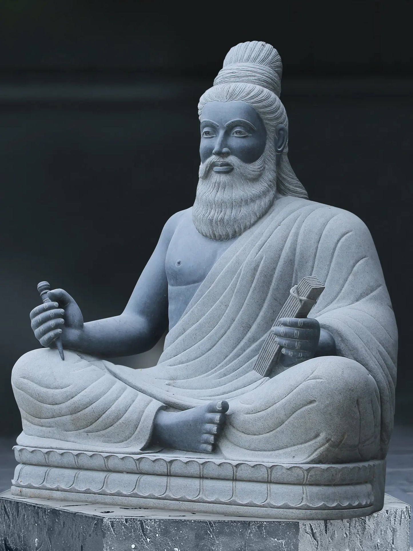 60" Large Thiruvalluvar Seated Granite Stone Idol | Handmade Granite Stone Sculpture