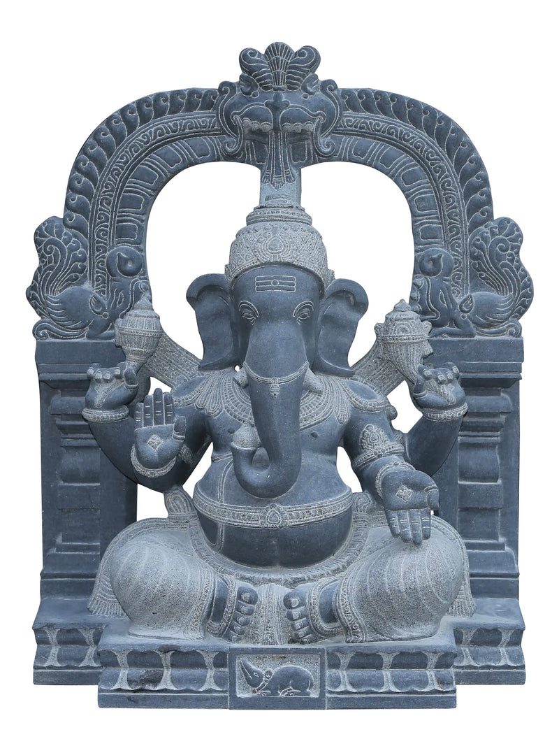 Ganesha Stone Statue with intricate carvings