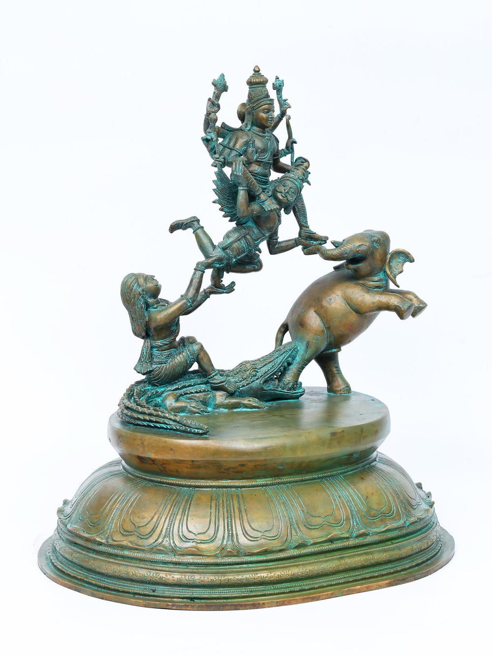 Gajendra Moksha with Garuda-Mounted Vishnu in Panchaloha Bronze – Swamimalai, Tamil Nadu