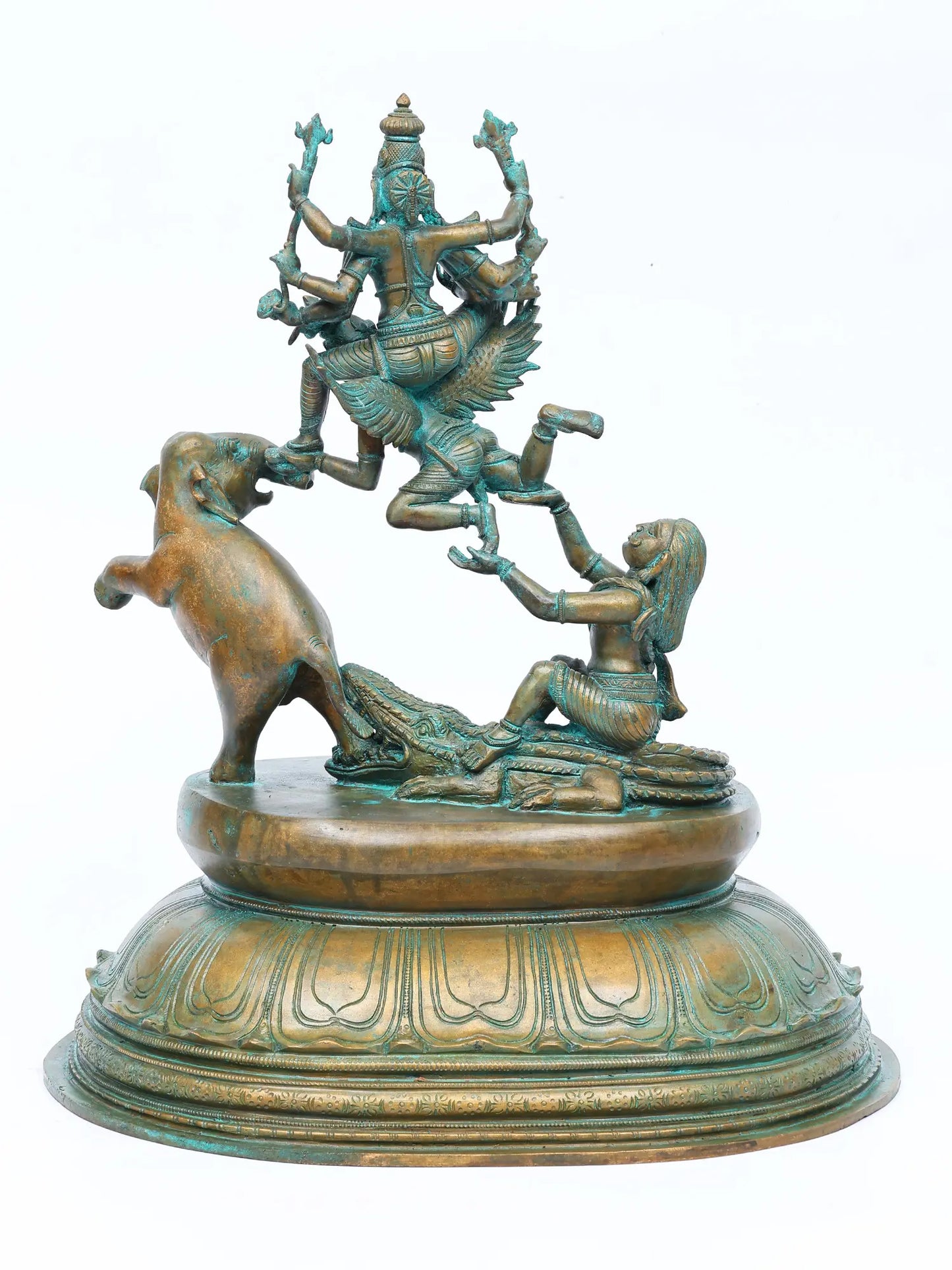 17" Gajendra Moksha - Lord Vishnu on Garuda | Bronze Masterpiece