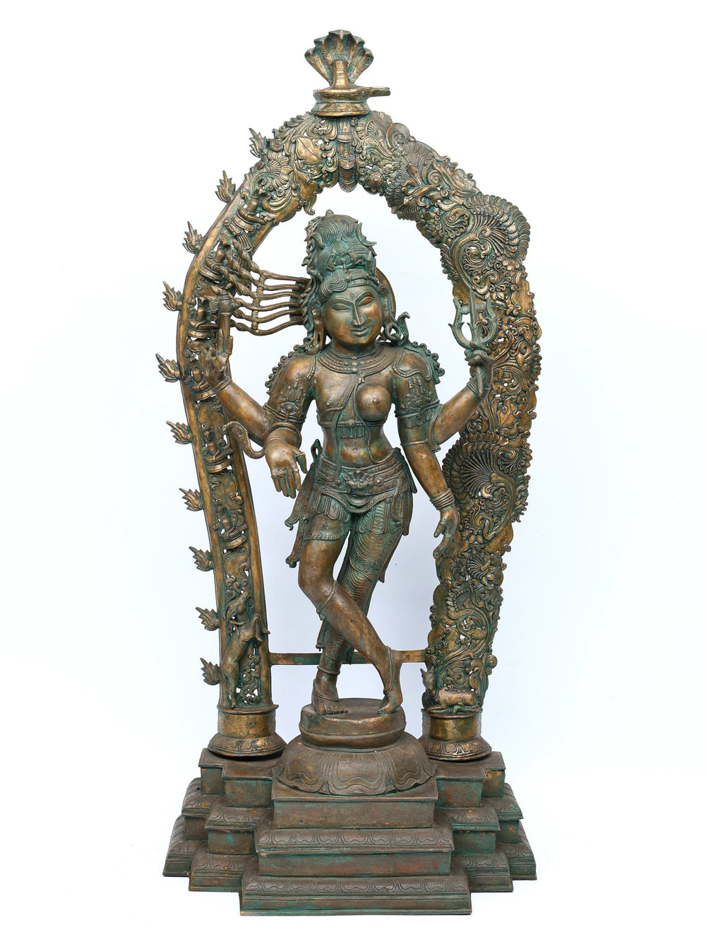 Ardhanarishvara with Foliage and Flame Prabhavali in Panchaloha Bronze