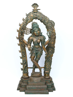 Ardhanarishvara with Foliage and Flame Prabhavali in Panchaloha Bronze