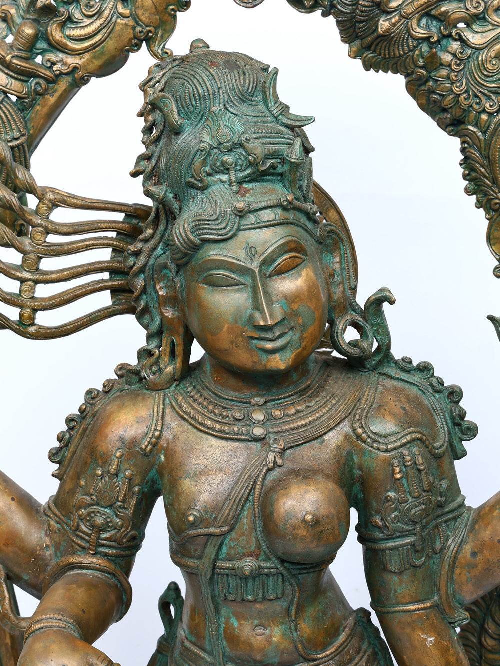 Ardhanarishvara with Foliage and Flame Prabhavali in Panchaloha Bronze – Swamimalai, Tamil Nadu
