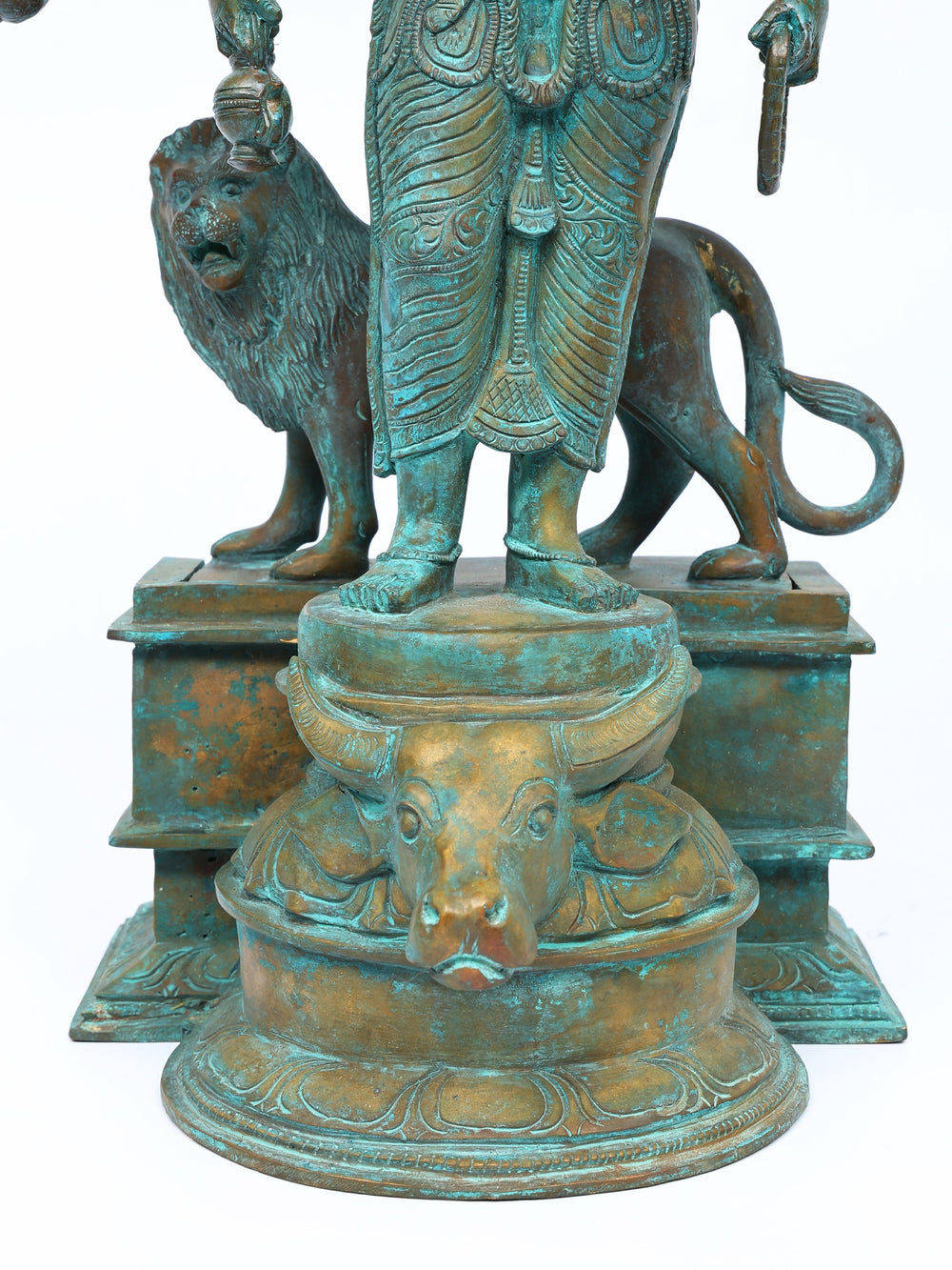 Standing Durga with Eighteen Arms and Lion in Bronze – Swamimalai, Tamil Nadu