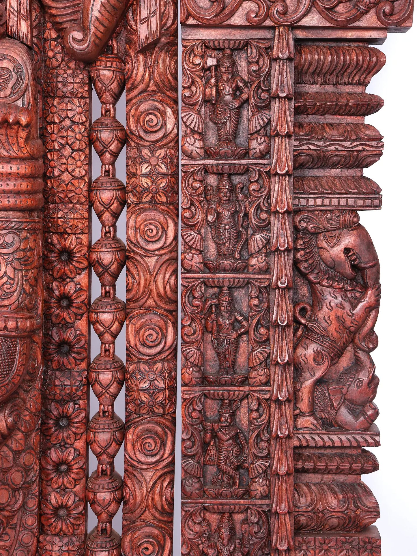 98" Super Large Wood Statue of Tirupati Balaji (Venkateshvara) with Kirtimukha | Wood Carved Figurine for Temple