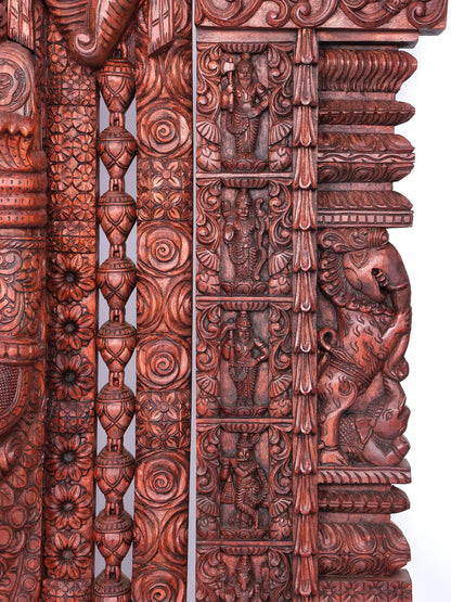98" Super Large Wood Statue of Tirupati Balaji (Venkateshvara) with Kirtimukha | Wood Carved Figurine for Temple