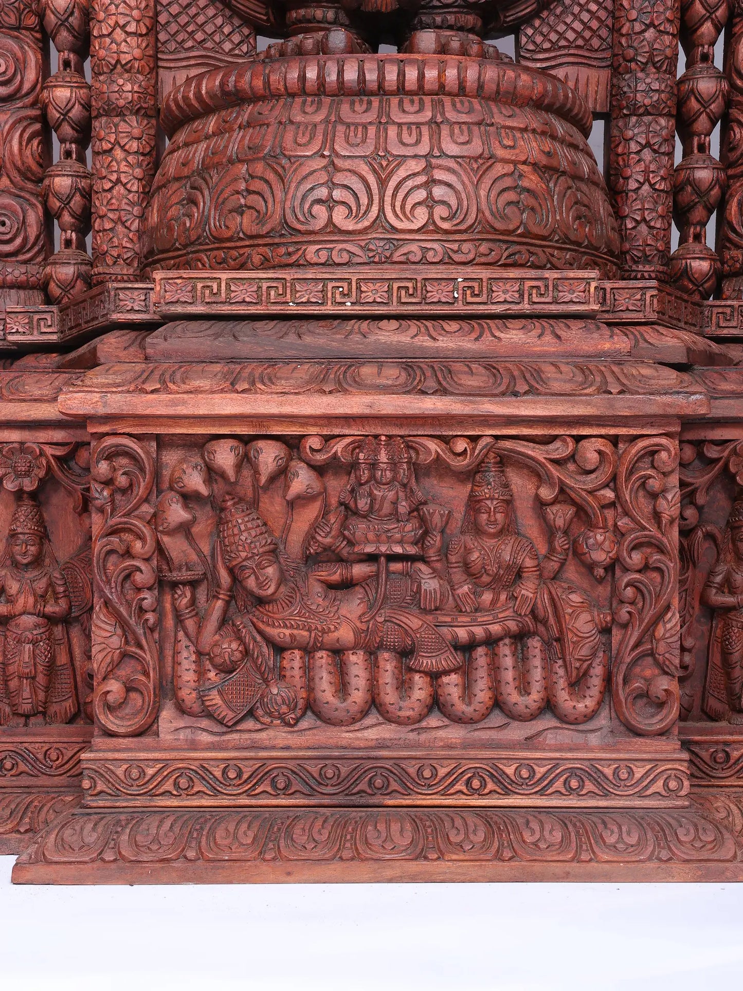 98" Super Large Wood Statue of Tirupati Balaji (Venkateshvara) with Kirtimukha | Wood Carved Figurine for Temple