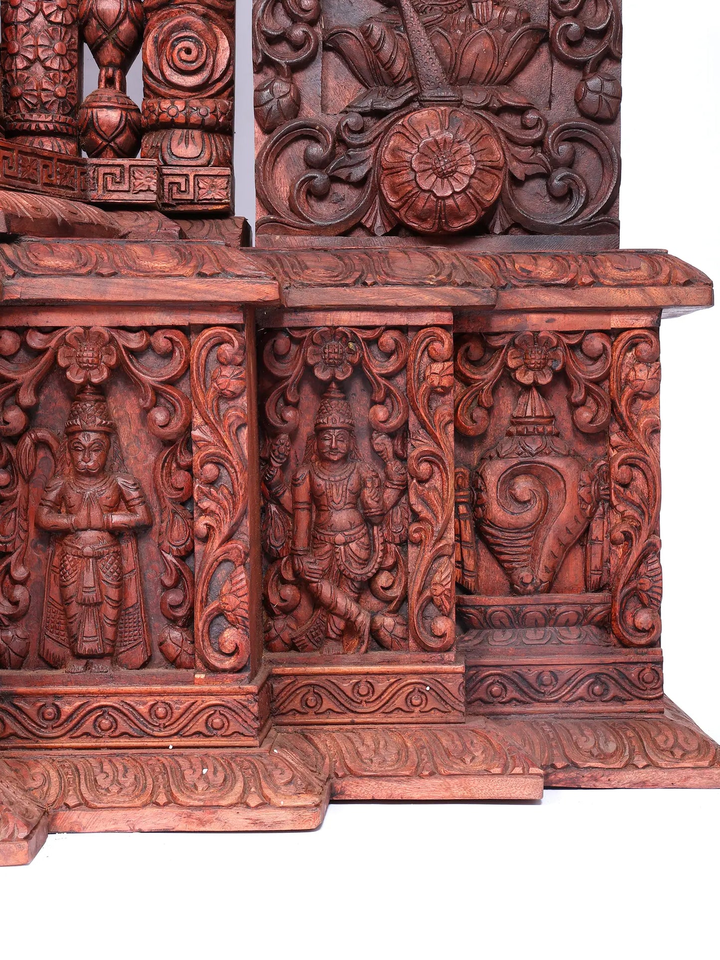 98" Super Large Wood Statue of Tirupati Balaji (Venkateshvara) with Kirtimukha | Wood Carved Figurine for Temple