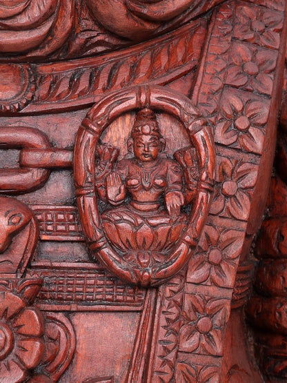 98" Super Large Wood Statue of Tirupati Balaji (Venkateshvara) with Kirtimukha | Wood Carved Figurine for Temple