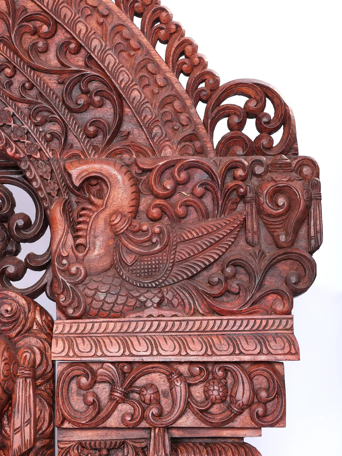 98" Super Large Wood Statue of Tirupati Balaji (Venkateshvara) with Kirtimukha | Wood Carved Figurine for Temple