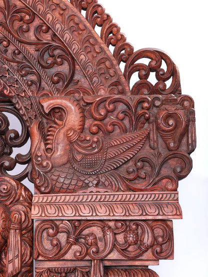 98" Super Large Wood Statue of Tirupati Balaji (Venkateshvara) with Kirtimukha | Wood Carved Figurine for Temple