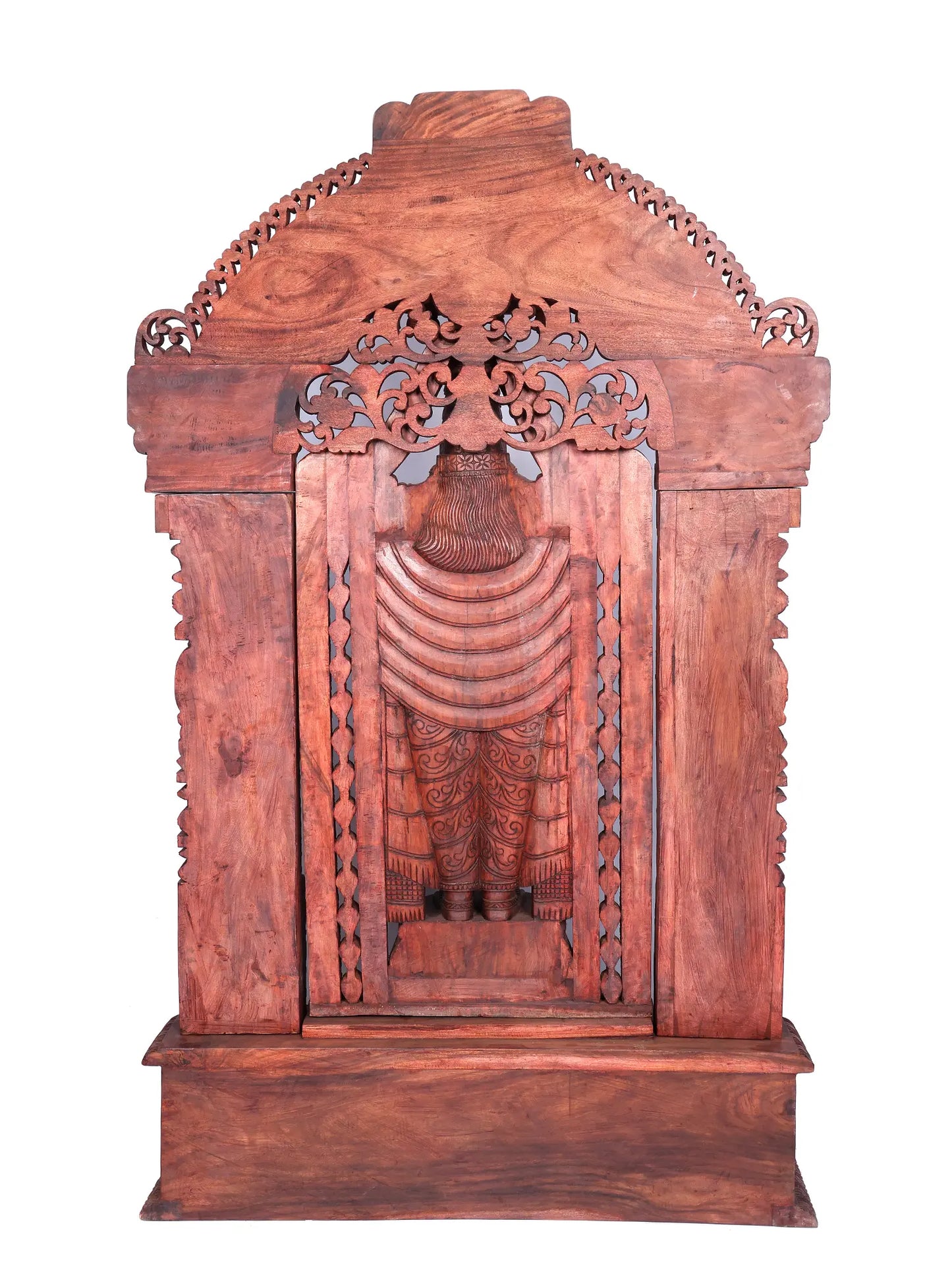 98" Super Large Wood Statue of Tirupati Balaji (Venkateshvara) with Kirtimukha | Wood Carved Figurine for Temple