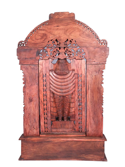98" Super Large Wood Statue of Tirupati Balaji (Venkateshvara) with Kirtimukha | Wood Carved Figurine for Temple