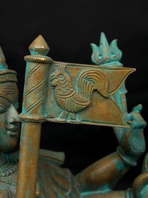 Kartikeya with Vel, Rooster Banner and Peacock Mount in Panchaloha Bronze – Swamimalai, Tamil Nadu