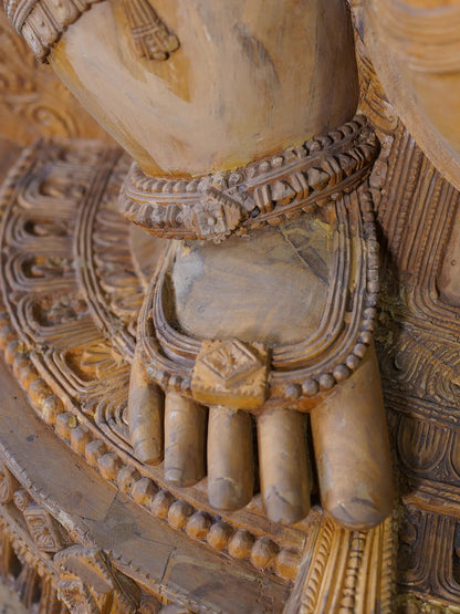 126" Four armed Lord Ganesha Seated with Kirtimukha Throne | Wood Carved Statue | Shipped by Sea