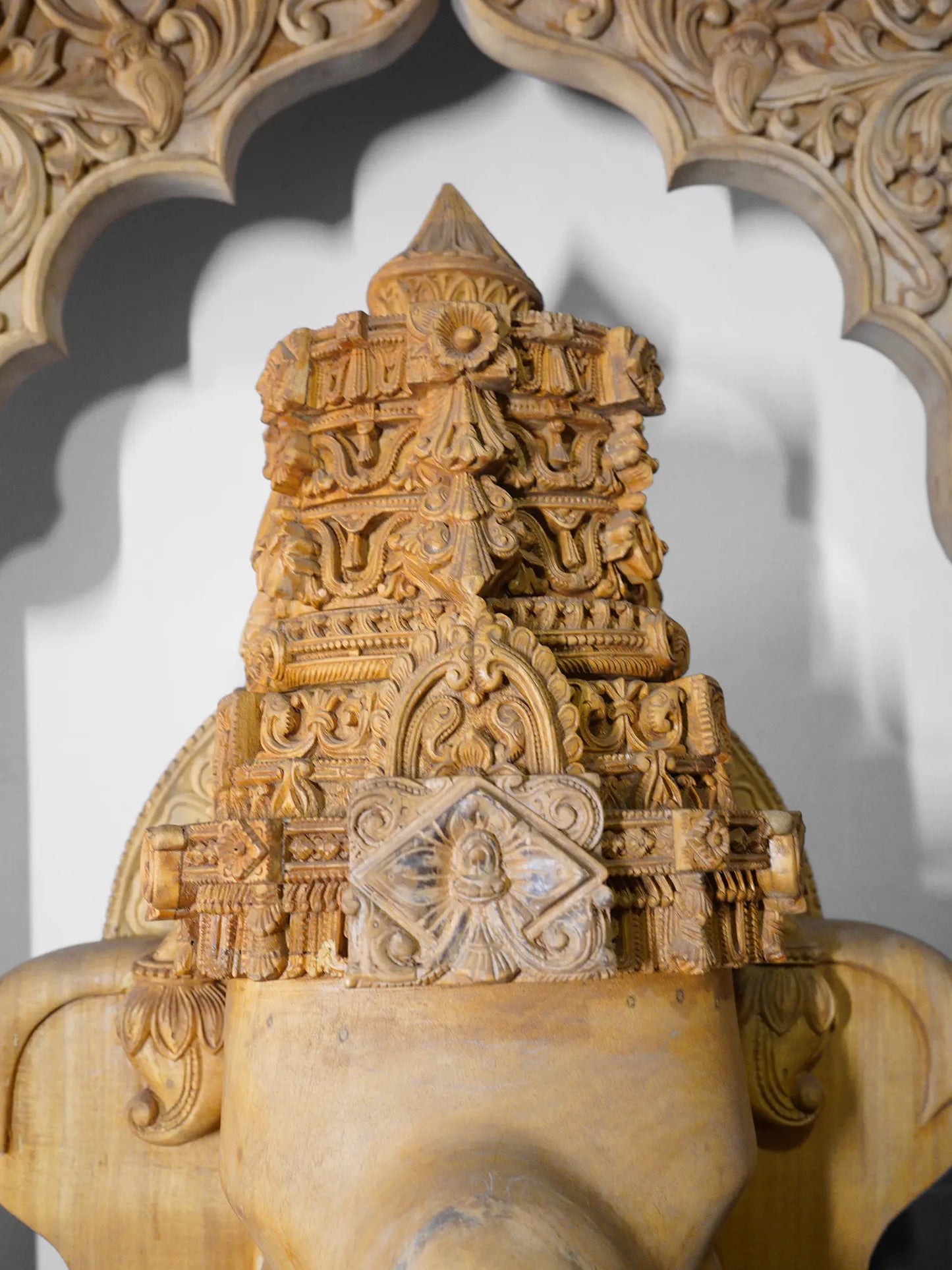 126" Four armed Lord Ganesha Seated with Kirtimukha Throne | Wood Carved Statue | Shipped by Sea