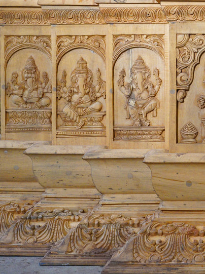 126" Four armed Lord Ganesha Seated with Kirtimukha Throne | Wood Carved Statue | Shipped by Sea