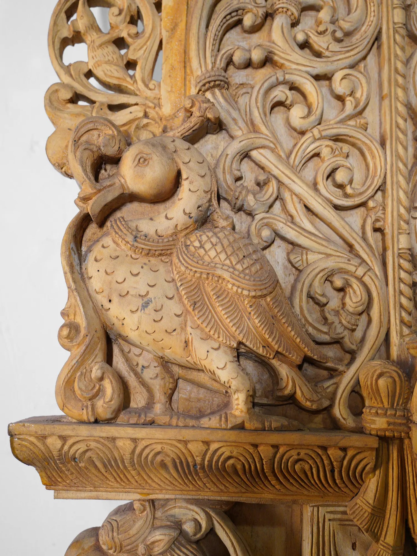 126" Four armed Lord Ganesha Seated with Kirtimukha Throne | Wood Carved Statue | Shipped by Sea
