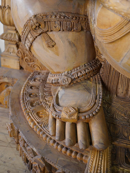 126" Four armed Lord Ganesha Seated with Kirtimukha Throne | Wood Carved Statue | Shipped by Sea