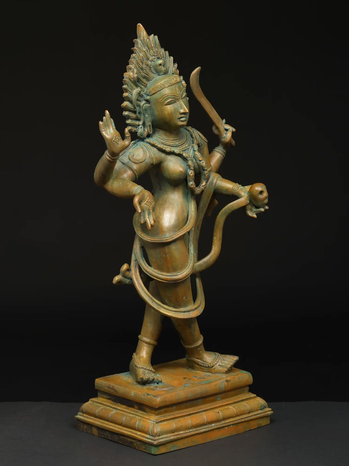 21" Dancing Goddess Kali with Four Arms | Panchaloha Bronze Statue from Swamimalai