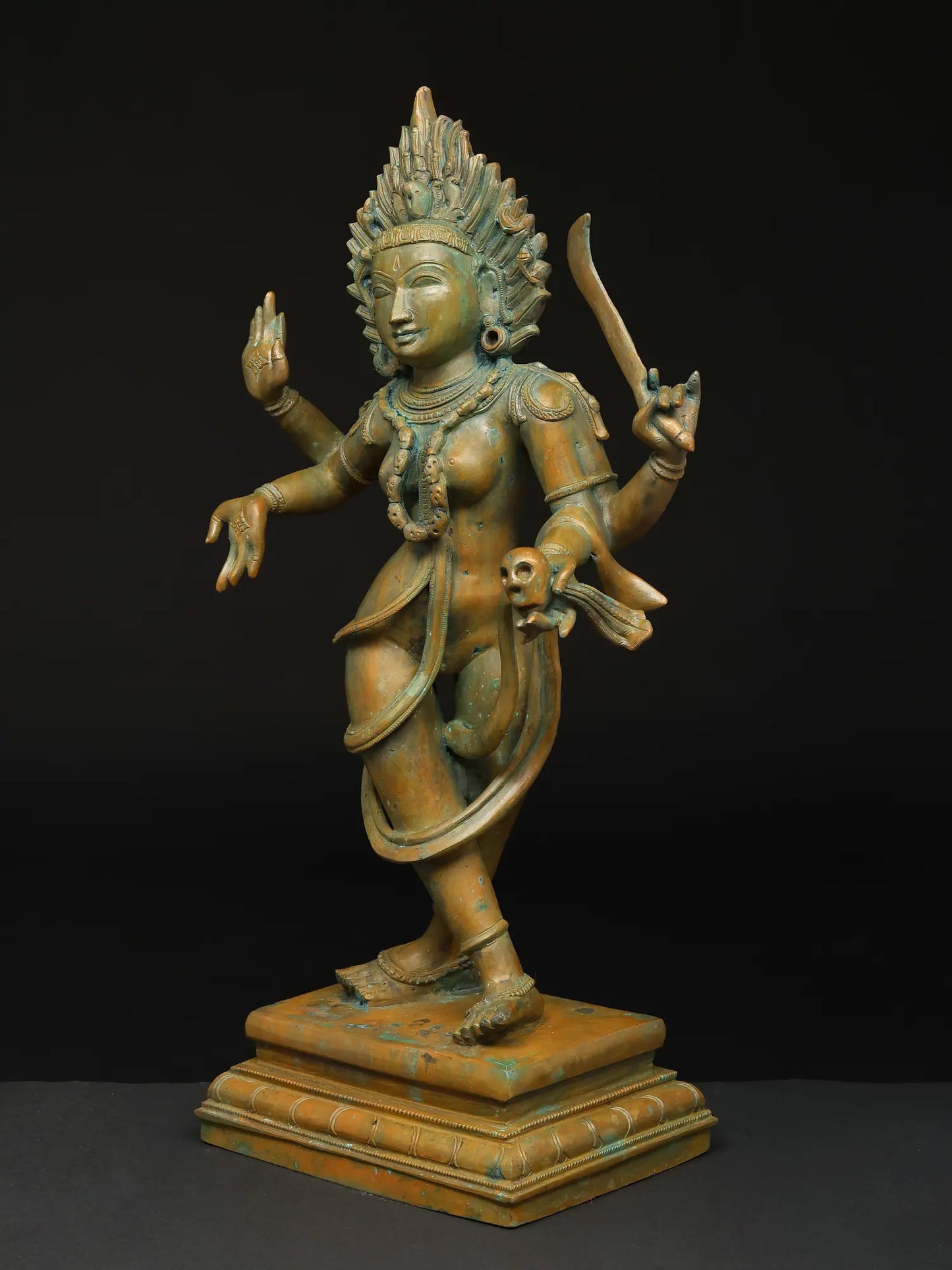 21" Dancing Goddess Kali with Four Arms | Panchaloha Bronze Statue from Swamimalai