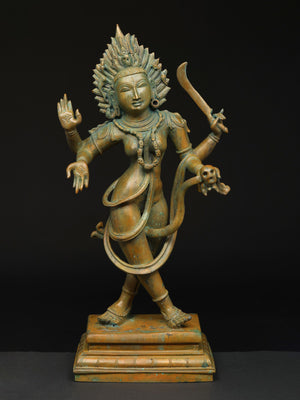 Chaturbhuja Kali in Tribhanga with Sword and Skull in Panchaloha Bronze