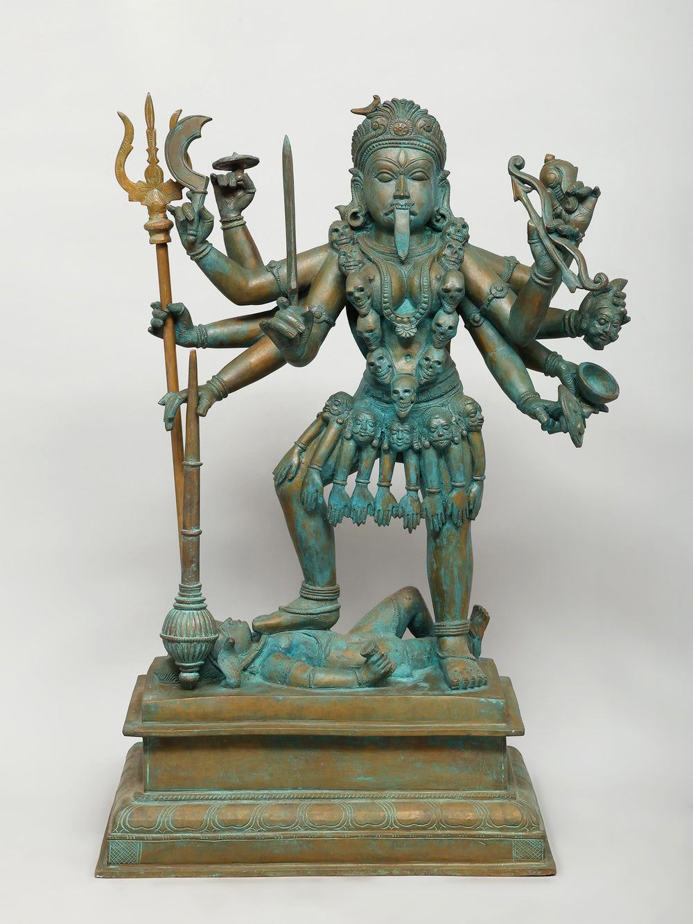 10-Armed Mahakali with Sword and Skull in Bronze