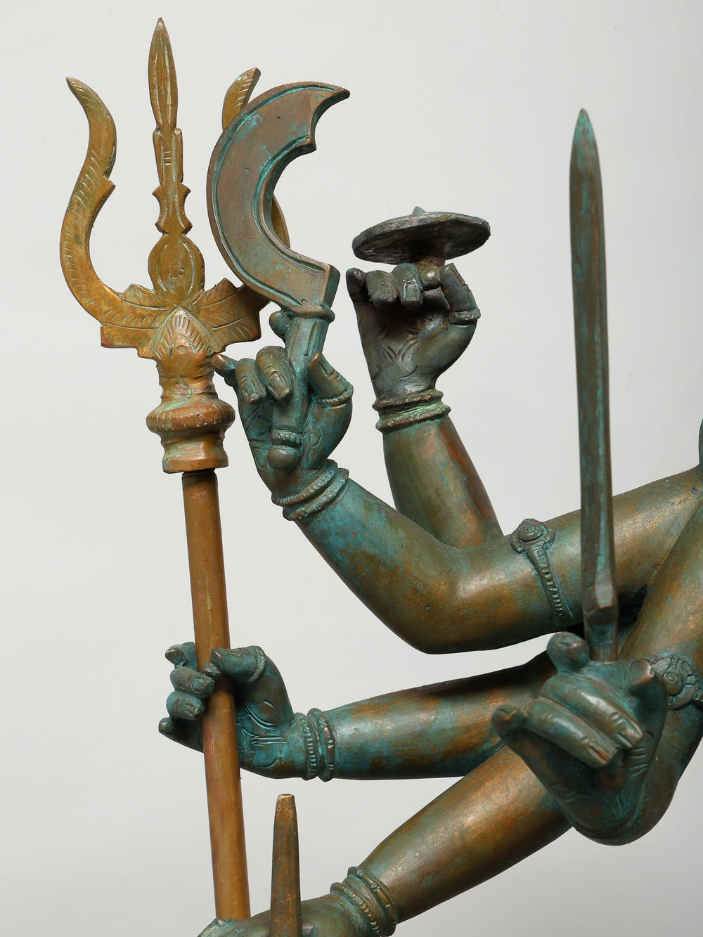 10-Armed Mahakali with Sword and Skull in Bronze – Swamimalai, Tamil Nadu