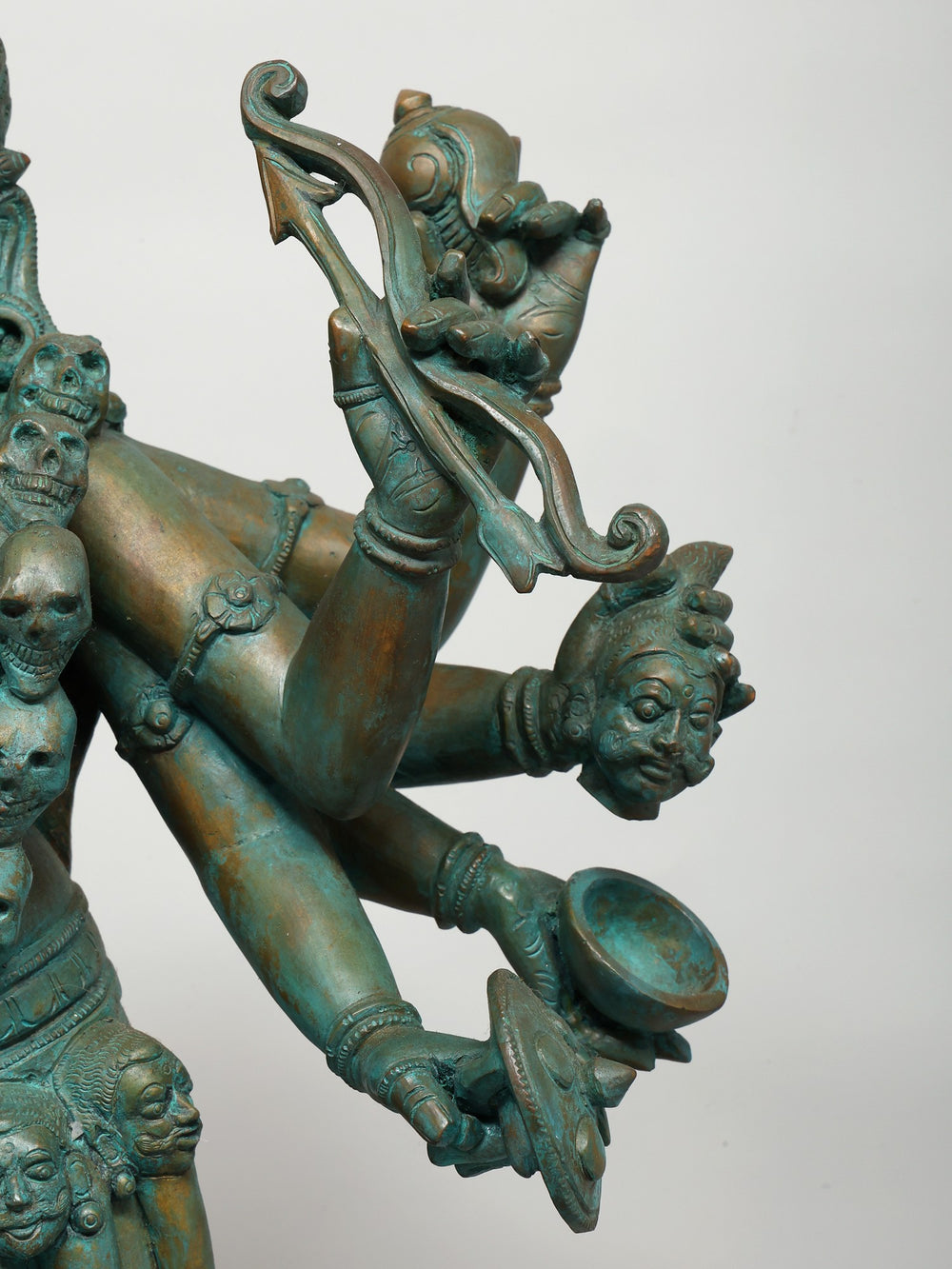 10-Armed Mahakali with Sword and Skull in Bronze – Swamimalai, Tamil Nadu