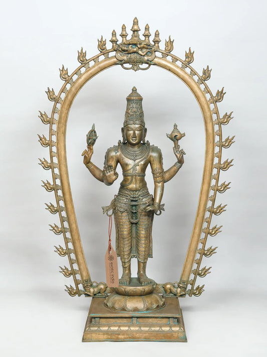 52" Lord Vishnu with Prabhavali (Lost-Wax) | Panchaloha Bronze from Swamimalai | Bronze Statue for Temple