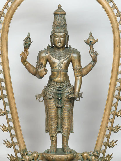 52" Lord Vishnu with Prabhavali (Lost-Wax) | Panchaloha Bronze from Swamimalai | Bronze Statue for Temple