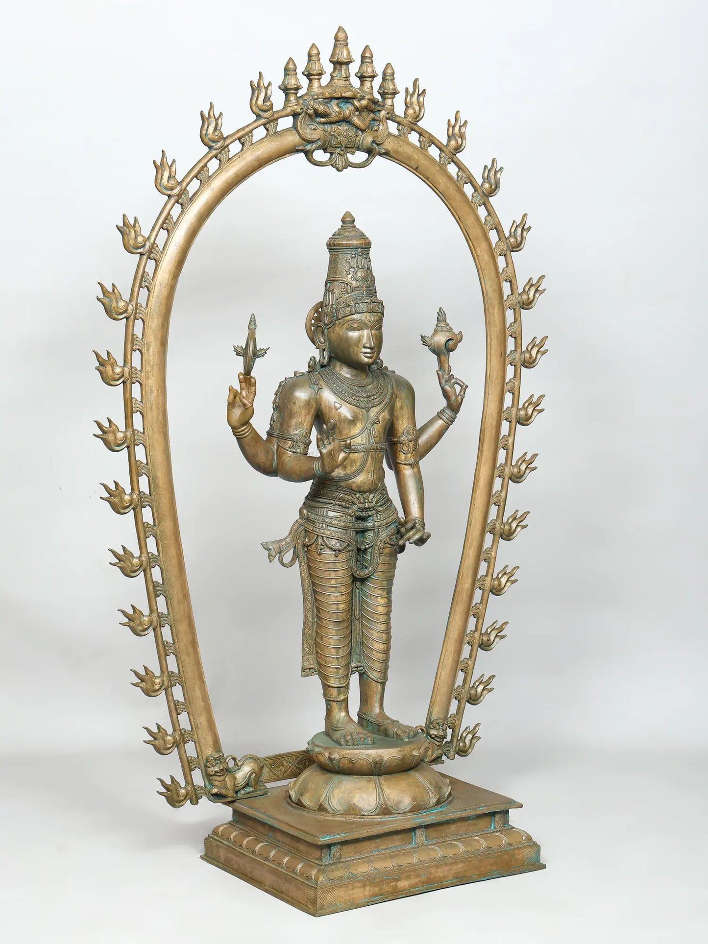 52" Lord Vishnu with Prabhavali (Lost-Wax) | Panchaloha Bronze from Swamimalai | Bronze Statue for Temple