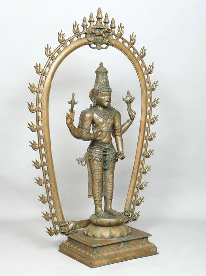 52" Lord Vishnu with Prabhavali (Lost-Wax) | Panchaloha Bronze from Swamimalai | Bronze Statue for Temple