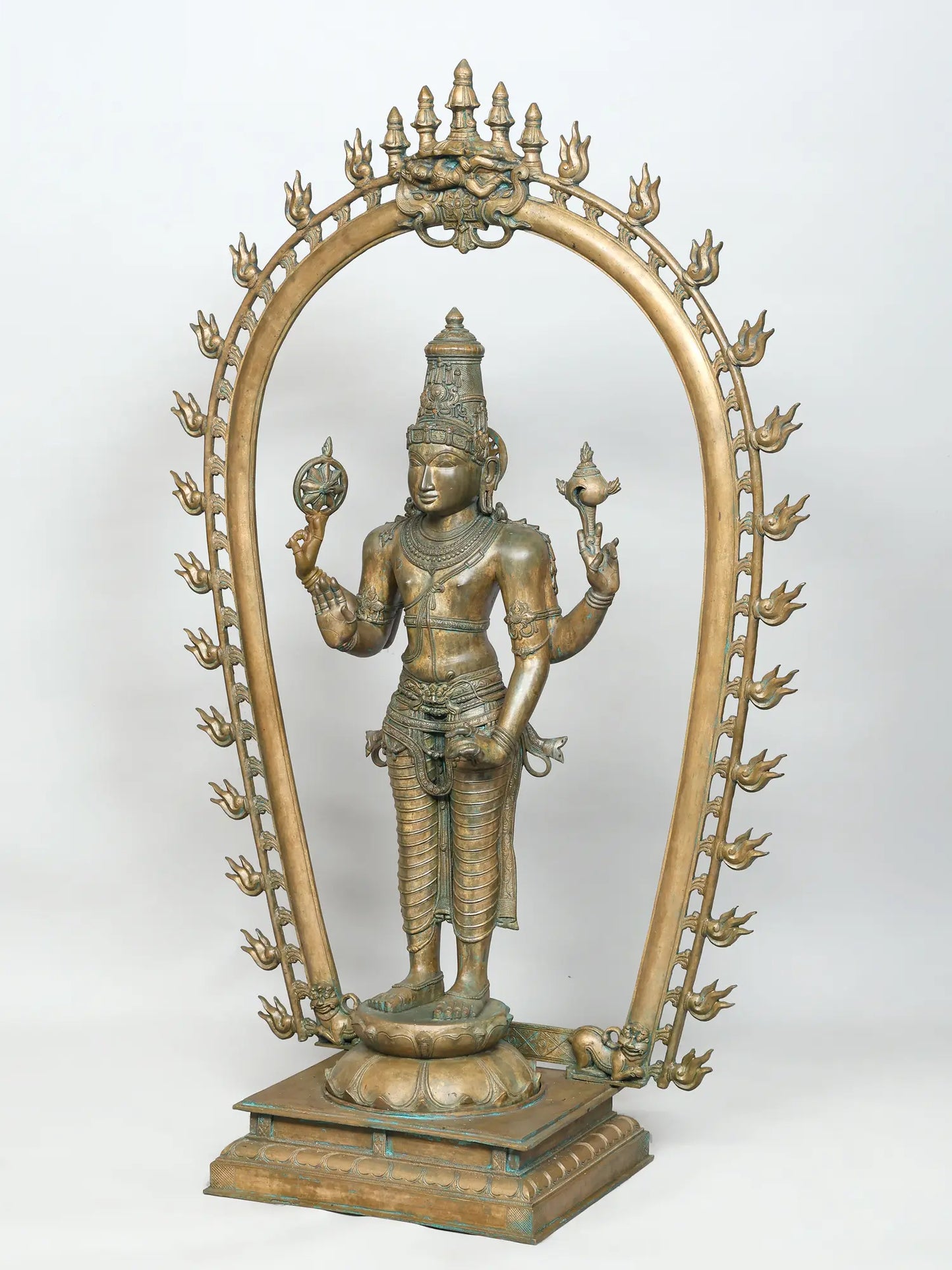 52" Lord Vishnu with Prabhavali (Lost-Wax) | Panchaloha Bronze from Swamimalai | Bronze Statue for Temple