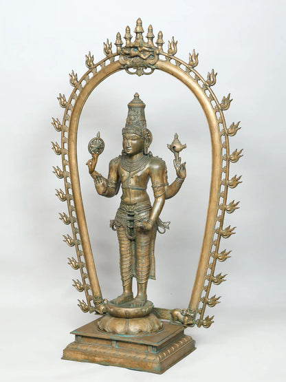 52" Lord Vishnu with Prabhavali (Lost-Wax) | Panchaloha Bronze from Swamimalai | Bronze Statue for Temple