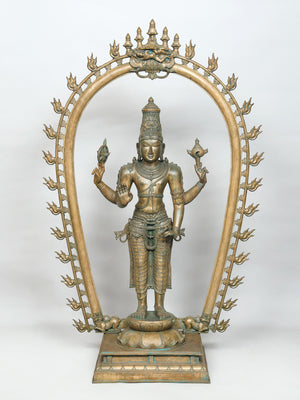 Standing Vishnu with Vatapatrashayi Krishna Apex in Ornate Prabhavali