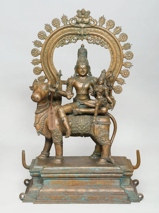 36" Superfine Pradosha Moorthy (Lord Shiva and Goddess Parvati on Nandi) | Panchaloha Bronze from Swamimalai