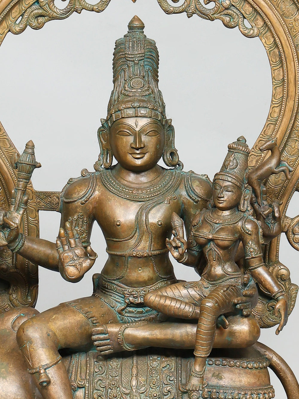 Uma Maheshwara as Pradosha Moorthy Seated on Nandi in Bronze – Swamimalai, Tamil Nadu