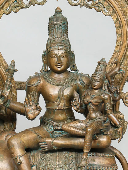 36" Superfine Pradosha Moorthy (Lord Shiva and Goddess Parvati on Nandi) | Panchaloha Bronze from Swamimalai