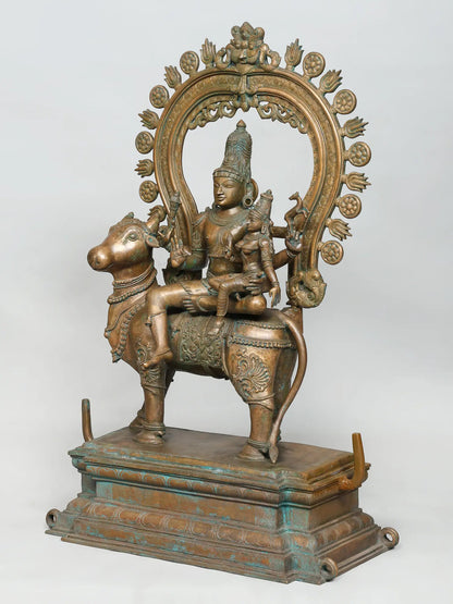 36" Superfine Pradosha Moorthy (Lord Shiva and Goddess Parvati on Nandi) | Panchaloha Bronze from Swamimalai