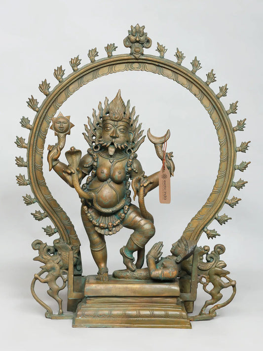 25" Goddess Pratyangira with Kirtimukha Prabhavali (Lost-Wax) | Panchaloha Bronze from Swamimalai