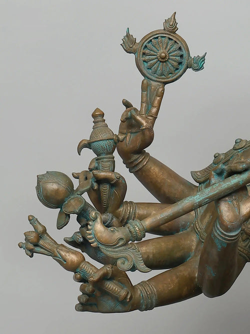 Seated Ten Armed Krishna Playing Flute In Panchaloha Bronze – Swamimalai, Tamil Nadu
