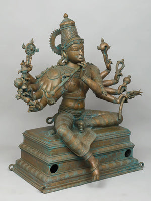 Seated Ten Armed Krishna Playing Flute In Panchaloha Bronze – Swamimalai, Tamil Nadu