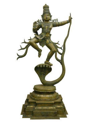 Krishna Subduing Kaliya in Dynamic Pose in Bronze