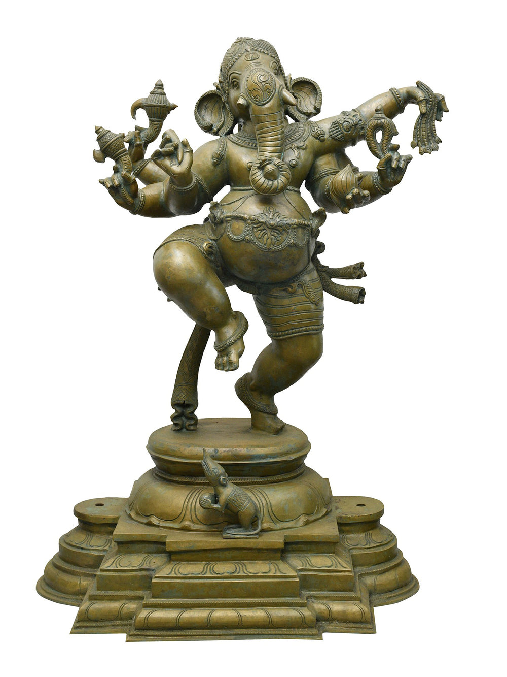 Six-Armed Dancing Ganesha with Modaka and Mushaka in Bronze