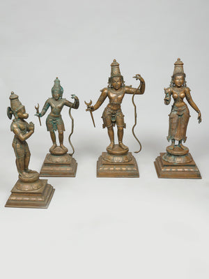Rama with Sita, Lakshmana and Hanuman in Panchaloha Bronze Ensemble