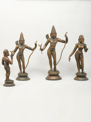 Classical Chola Style Rama Darbar with Rama, Sita, Lakshmana and Hanuman in Panchaloha Bronze
