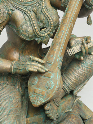 Seated Saraswati with Veena and Rosary in Bronze – Swamimalai, Tamil Nadu