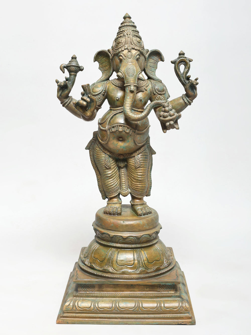 Standing Four-Armed Ganesha on Lotus Pedestal in Panchaloha Bronze