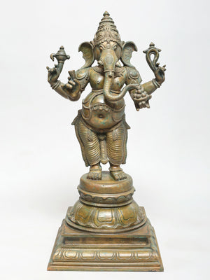 Standing Four-Armed Ganesha on Lotus Pedestal in Panchaloha Bronze